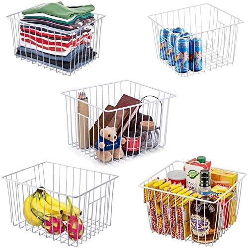 Slideep 11'' Farmhouse Freezer Food Storage Organizer Baskets Modern Refrigerator Metal Wire Basket