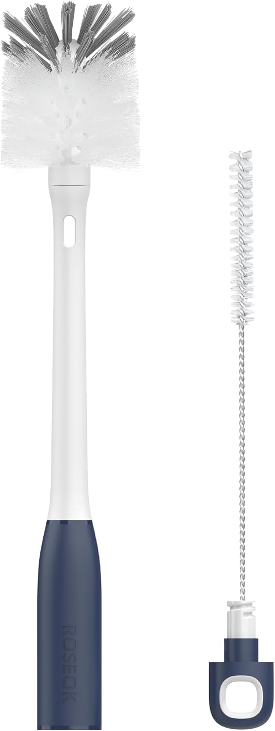 2 in 1 Long Handle Bottle Brush with Straw Brush for Cleaning Glass, Sports Bottle, Coffee Mug,Navy