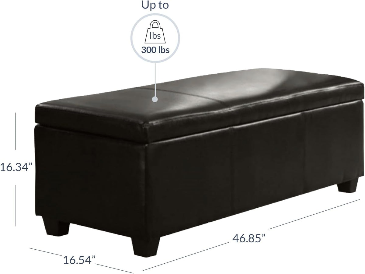 BELLEZE Storage Faux Leather Ottoman, 47 Inch Bench Bedroom Bench with Safety Close Hinge, Extra
