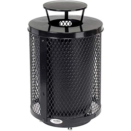 Global Industrial Outdoor Diamond Steel Trash Can with Rain Bonnet Lid, Raised Base and Plastic