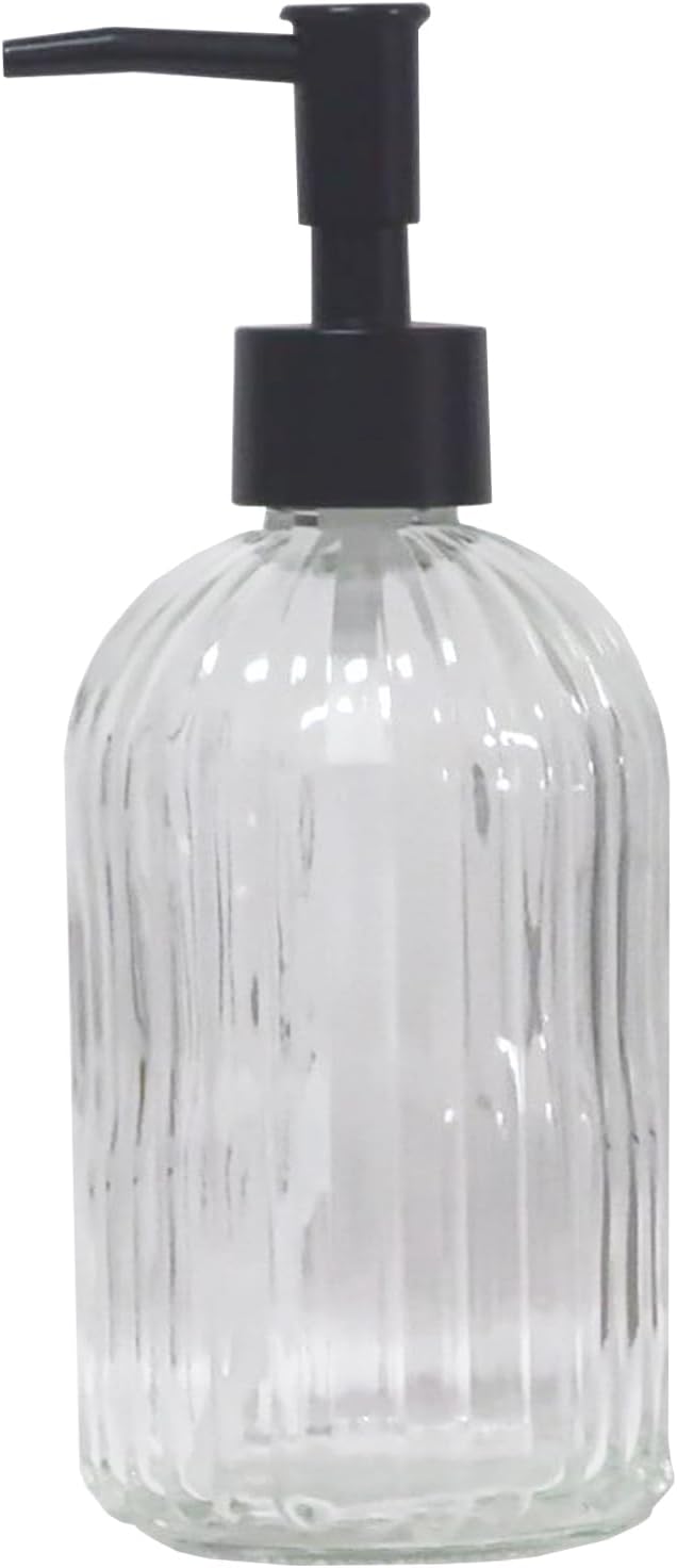 Clear Glass Soap Dispenser with Black Plastic Pump, 13.5oz Refillable Liquid Hand Soap Dispenser