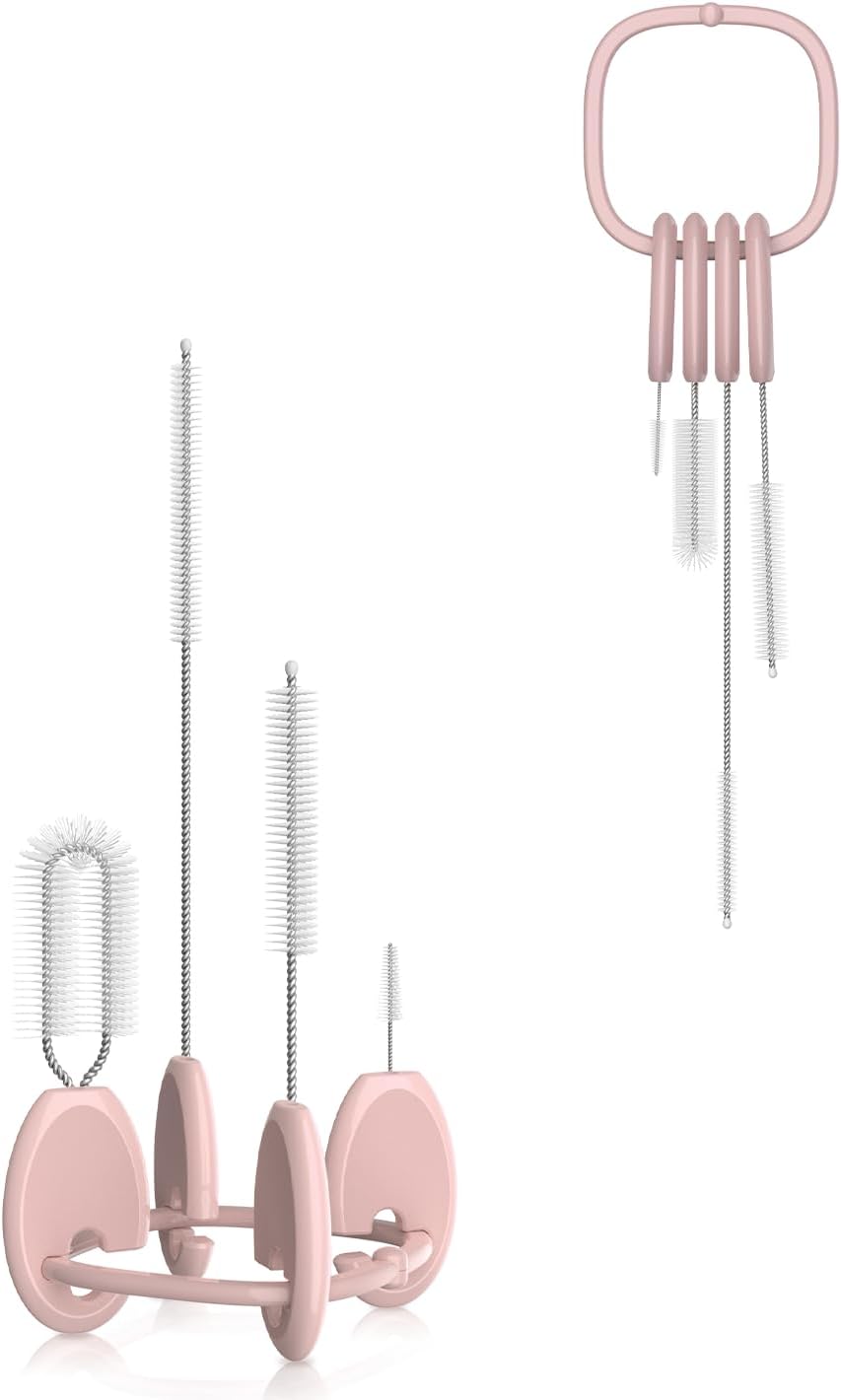 YOTIME Standing Straw Cleaner Brush Set, 4in1 Reusable Straw Brushes with Holder Ring, for Baby