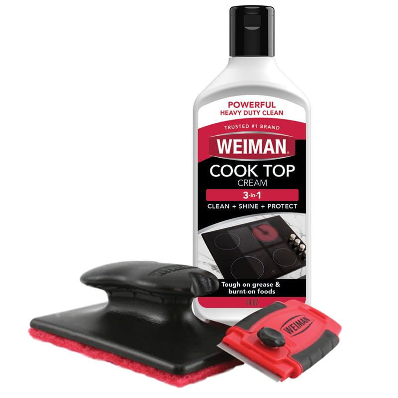 Weiman Cooktop and Stove Top Cleaner Kit - Glass Cook Top Cleaner and Polish 10 oz. Scrubbing Pad