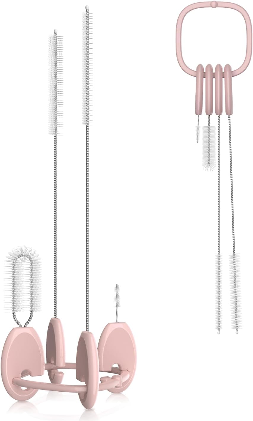 YOTIME Standing Straw Cleaner Brush Set, 4in1 Reusable Straw Brushes with Holder Ring, for Wide and