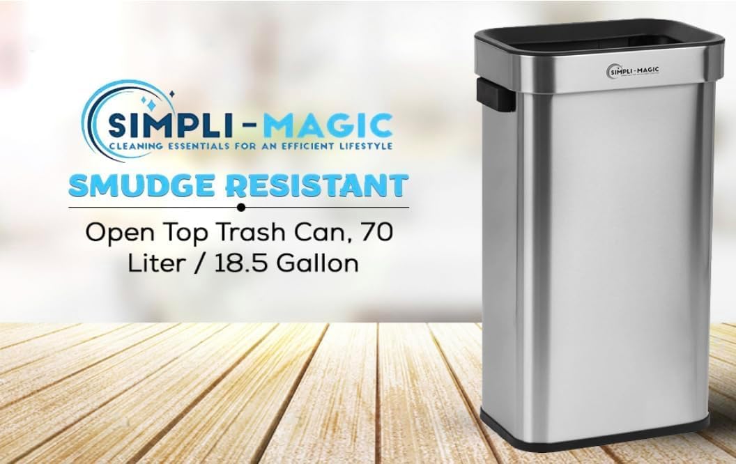 Simpli-Magic 18.5 Gallon (70L) Open Top Trash Can – Rectangular Commercial Trash Can