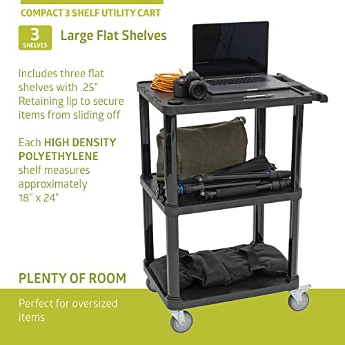Pearington 3-Tier Compact Multi-Purpose Plastic Utility Cart with Lockable Wheels up to 300LBS