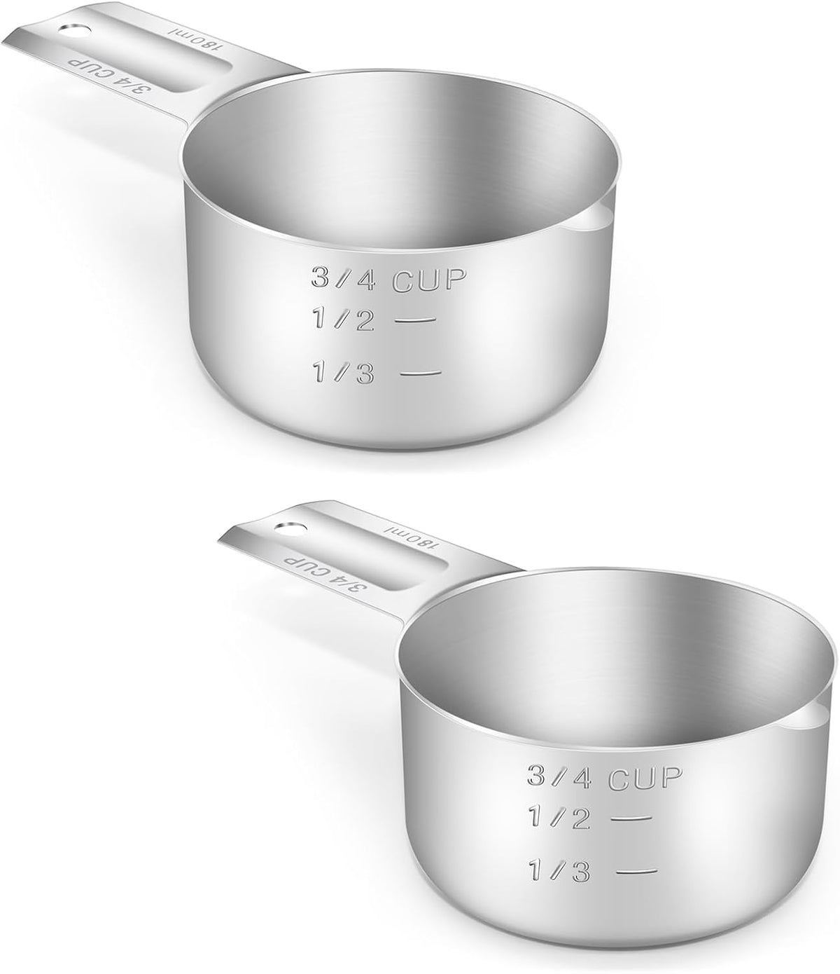 2PCS 3/4Cup (180ml, 6oz) Single Measuring Cup, Stainless Steel Measure Scoop, Metric and US