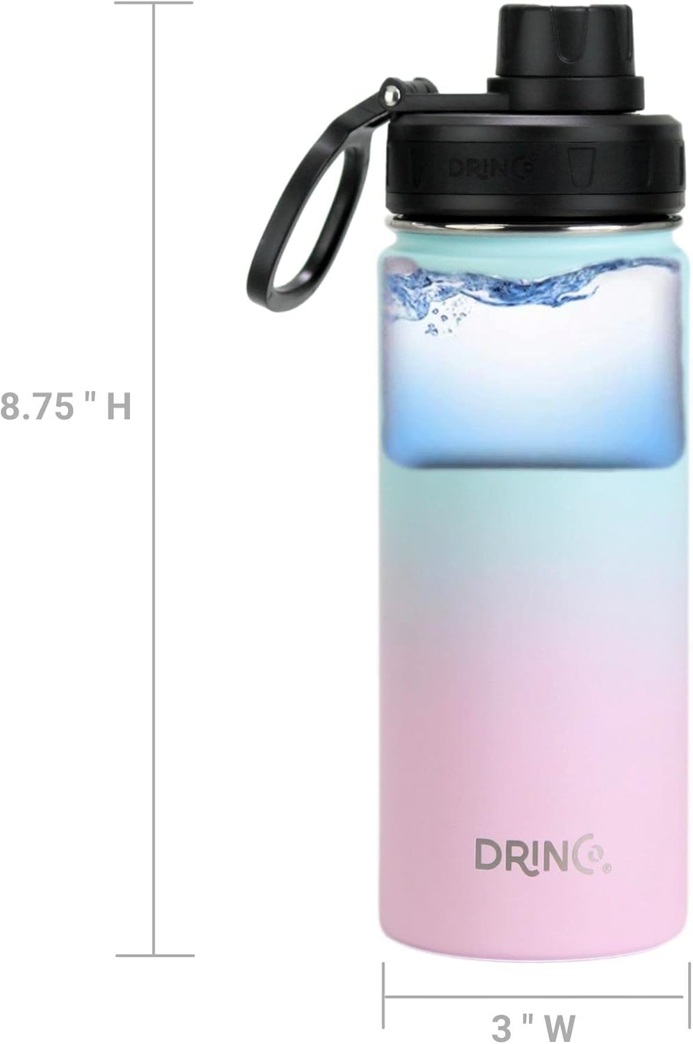 DRINCO Stainless Steel Water Bottle Spout Lid Vacuum Insulated Double Wall Water Bottle Wide Mouth