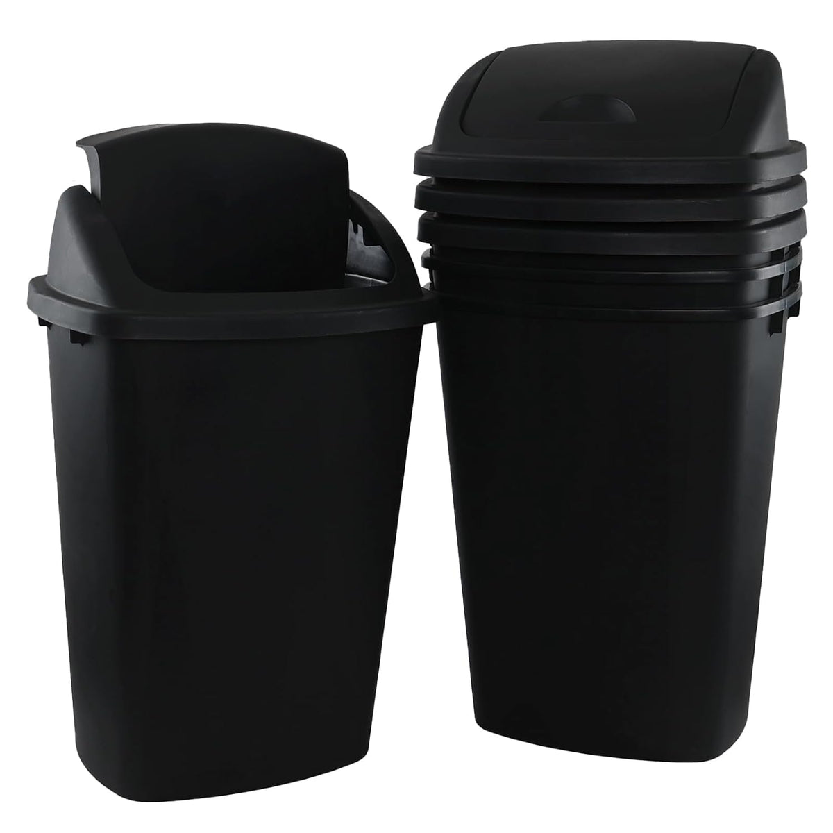Zopnny 4-Pack Lidded Trash Can, 13 Gallon Black Plastic Garbage Bin with Lid for Office, Bedroom