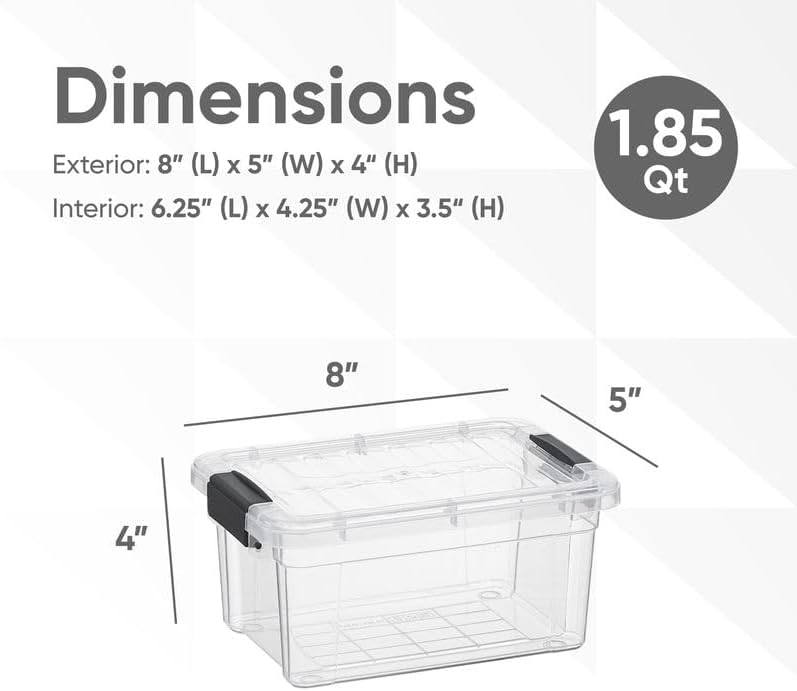 Superio Clear Storage Bins with Lids, Stackable Storage Box with Latches and Handles, Extra Small