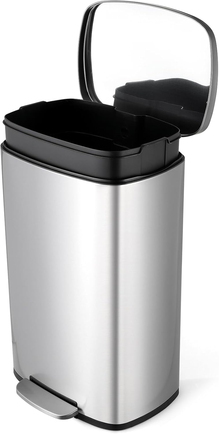 13.2 Gal Kitchen Trash Can, 50L Recycling or Garbage Bin, Brushed Stainless Steel Waste Basket