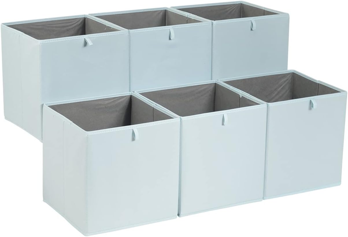 Amazon Basics Cube Organizer Bins, Collapsible Storage Baskets for Shelves, Jade Green, Pack of 6