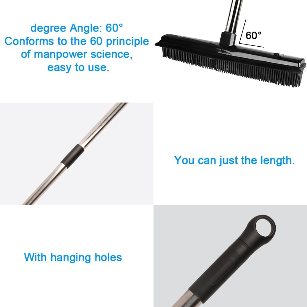 Pet Hair Rubber Broom Floor Brush for Carpet Dog Hair Remover with Built in Squeegee Silicone Broom