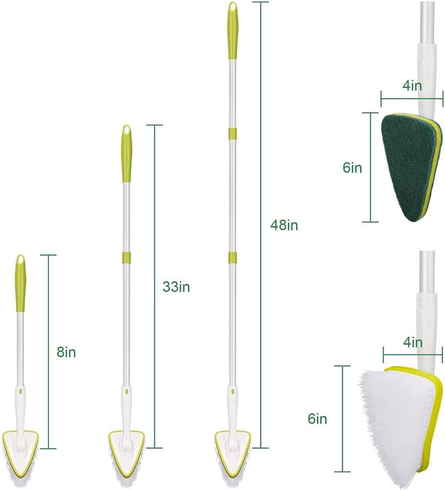 CQT 2 in 1 Bathroom Cleaning Brush with 48" Extendable Long Handle Detachable Scrub Brush with 2