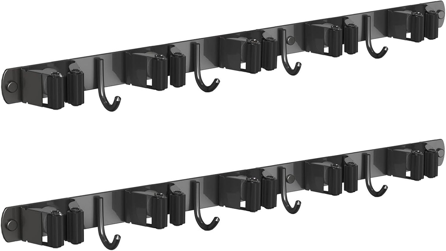 2 Pack Mop and Broom Holder Wall Mount, Non-slip Broom Hanger Wall Mount, Heavy Duty Mop Broom