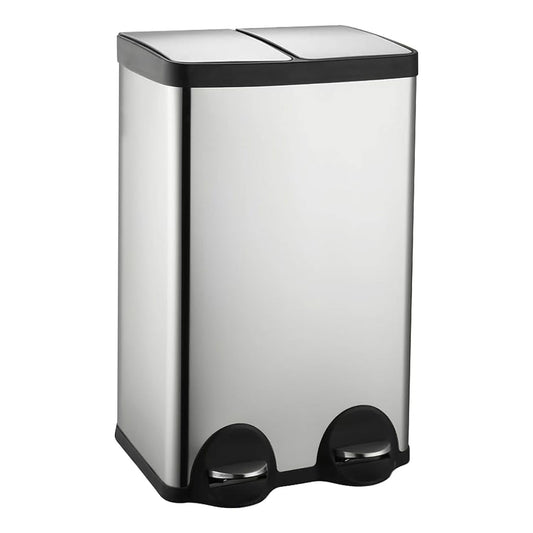 60 Liter (2x30L) 16 Gallon Dual Trash Can, Recycle Bins for Kitchen with 2 Compartments, Trash and