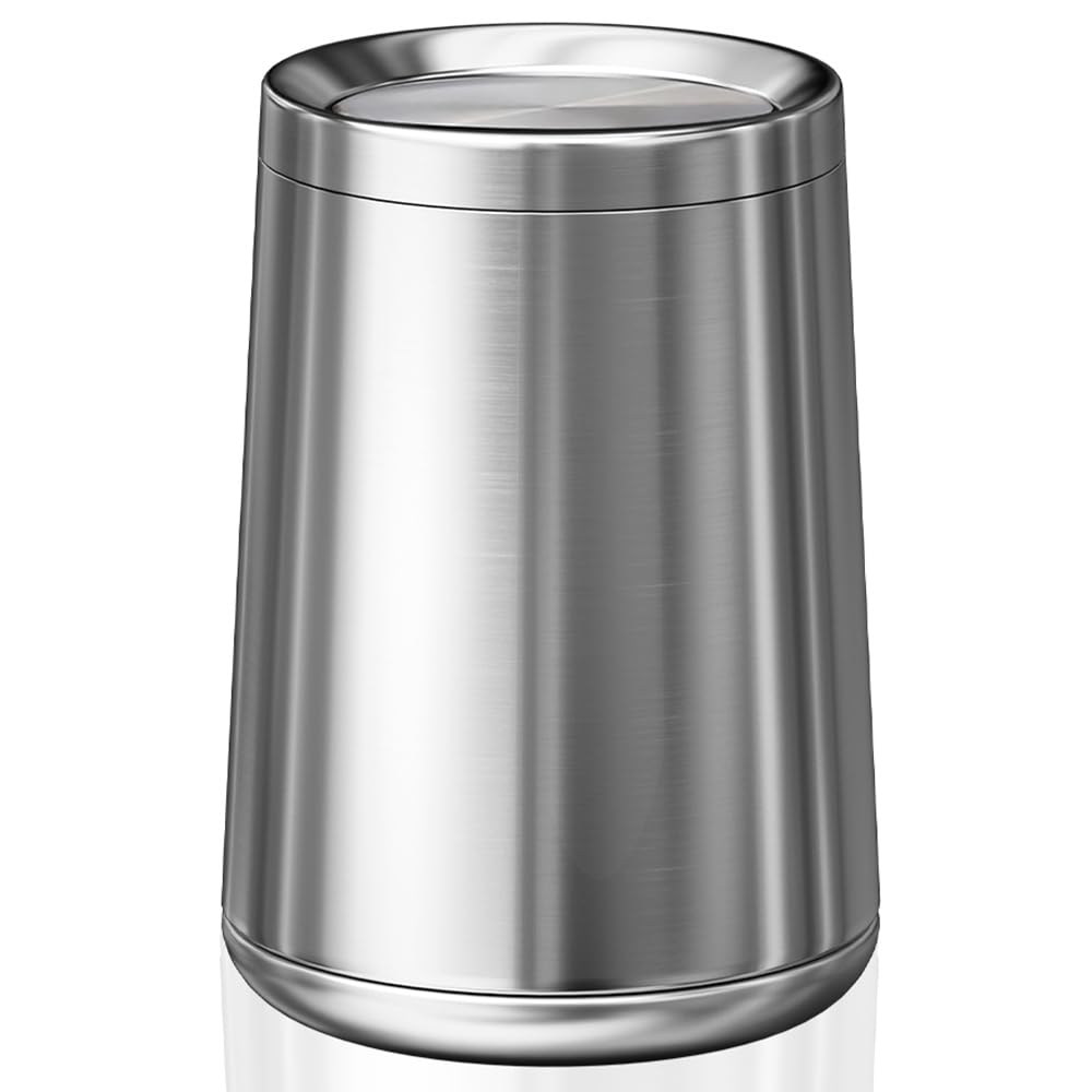 2.1 Gallon Bathroom Trash can with Lid, Small Brushed Silver Garbage Can, Stainless Steel Waste