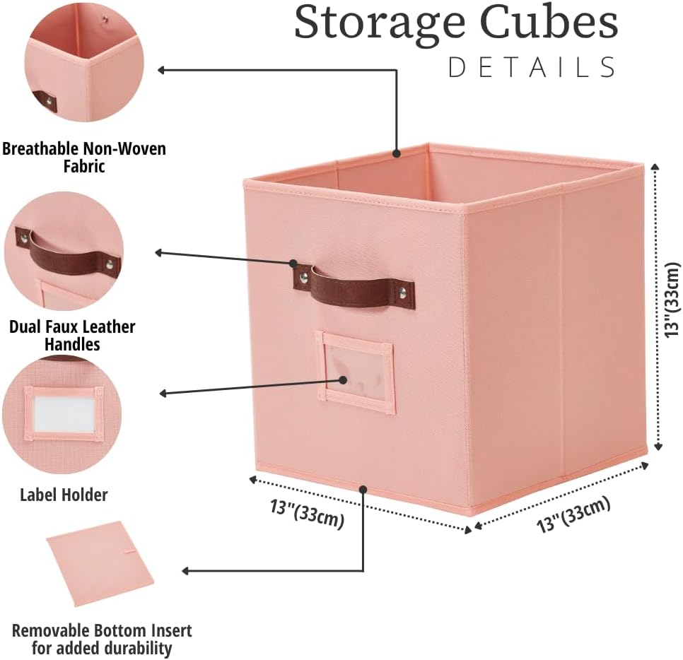 DECOMOMO Storage Cubes, 13x13x13 Storage Cube Bins with Labels, Fabric Organizer Bins (13" / 6pcs