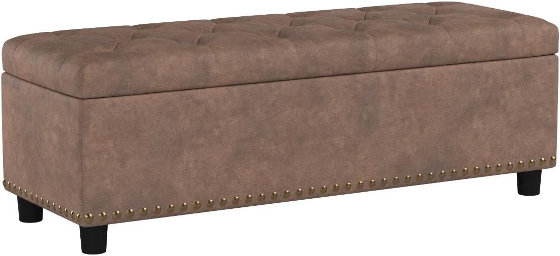 BELLEZE 47" Storage Ottoman, Storage Bench with Safety Close Hinge, Faux Leather Button-Tufted
