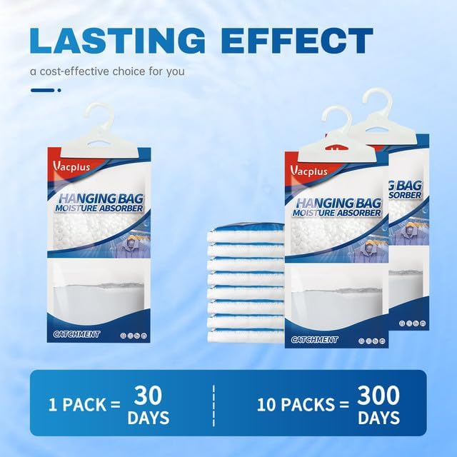 Vacplus Moisture Absorbers Packets, Fragrance Free 10 Pack, Humidity Packs, Dessicant Packets