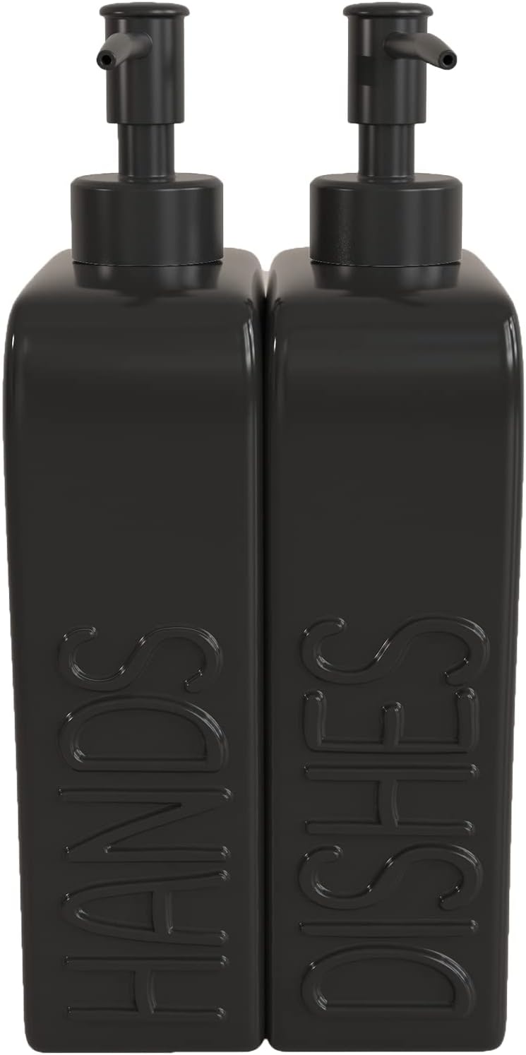 Ceramic Soap Dispenser Set, 2 Pack Kitchen Dispenser with Funnel, Non-Slip Silicone Pads, Liquid
