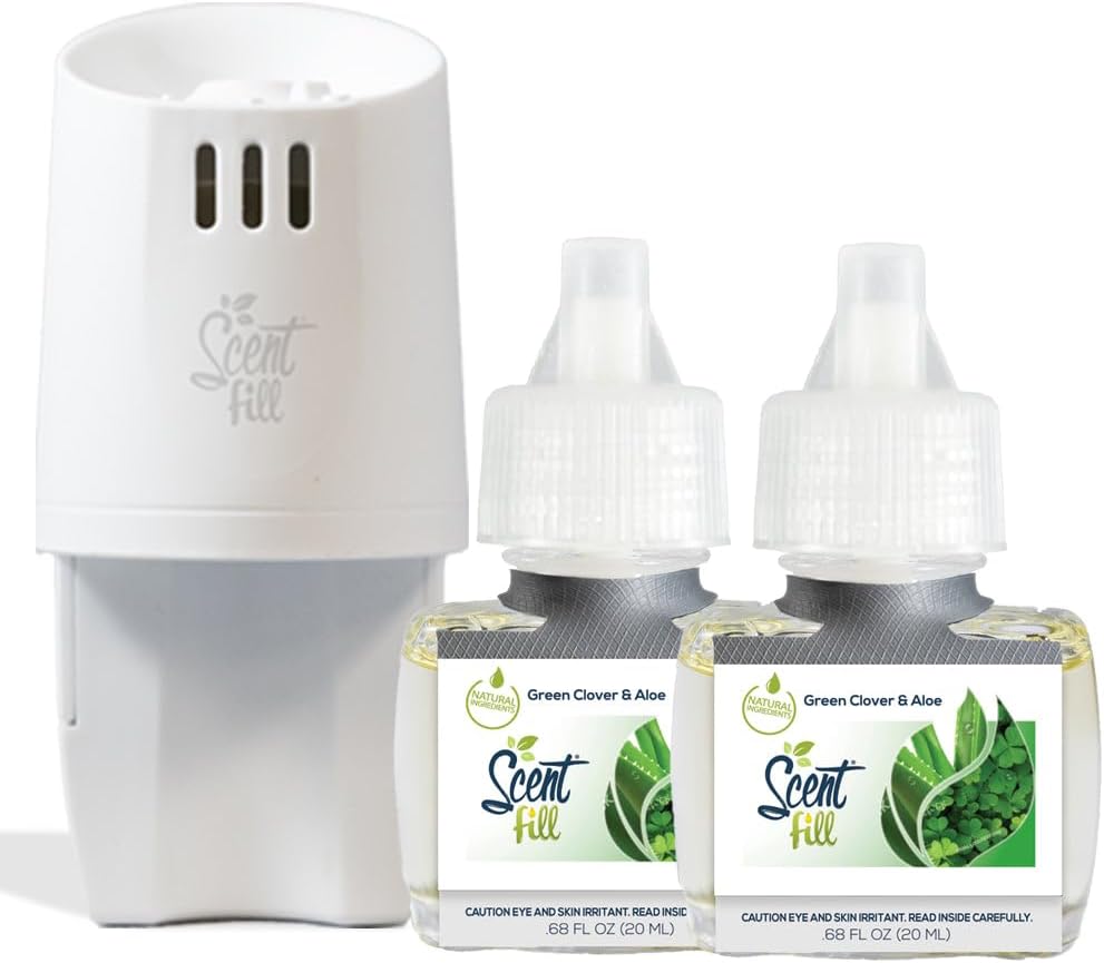 Scent Fill Green Clover & Aloe Plug in Air Freshener, Scented Oil Refills, 2 Refills + Diffuser