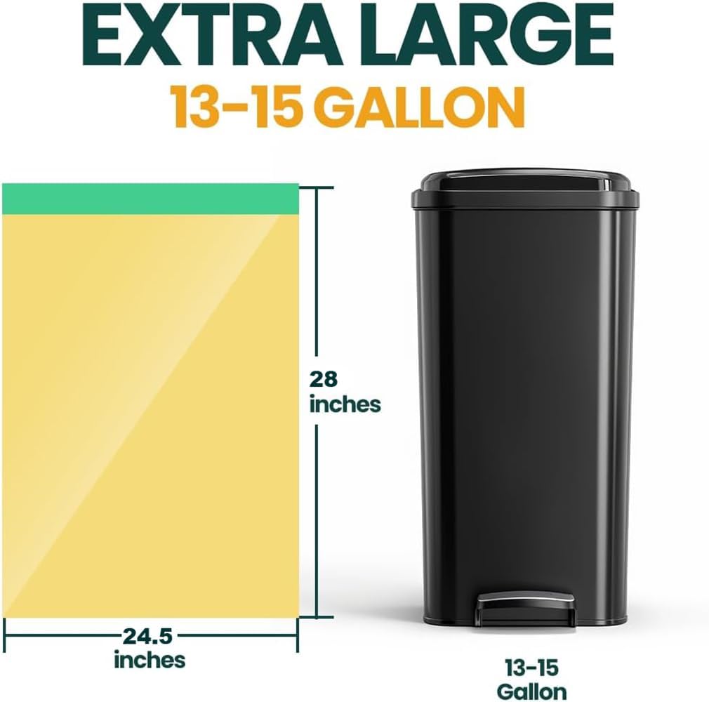 13 Gallon Trash Bags with Drawstrings, 40 Bags Made from 50% Recycled Plastic, Leakproof and