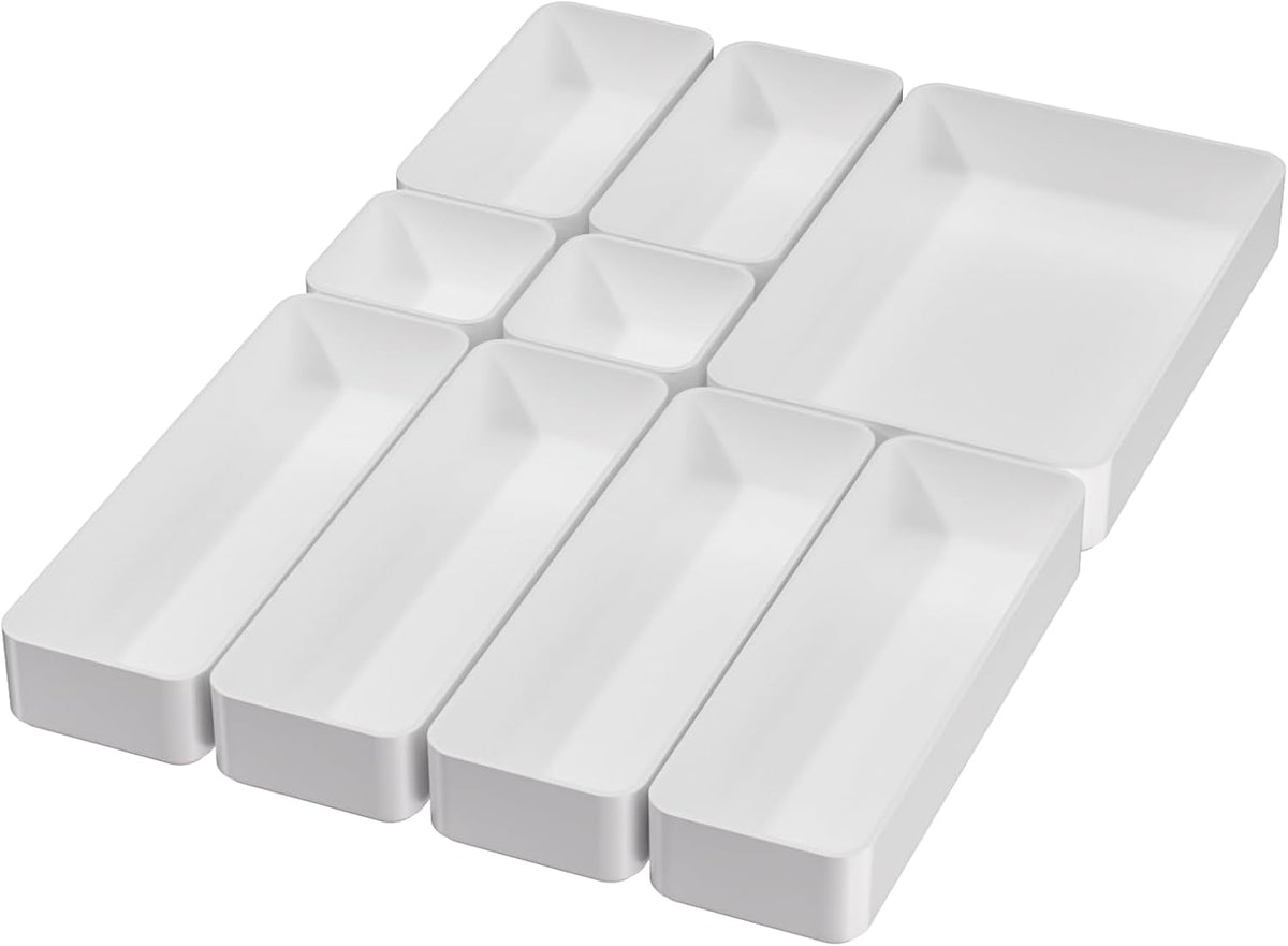 9 Pcs Stackable Drawer Organizer Trays Set, Multifunctional Stackable Storage Trays for Vanity