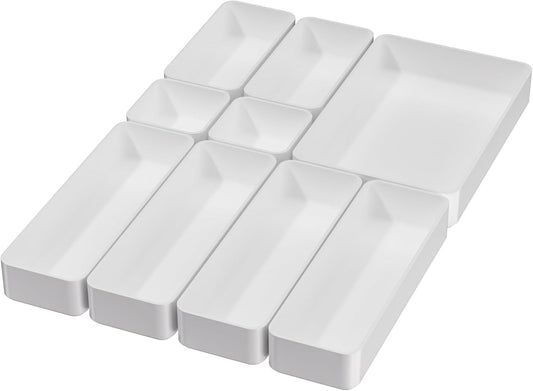9 Pcs Stackable Drawer Organizer Trays Set, Multifunctional Stackable Storage Trays for Vanity
