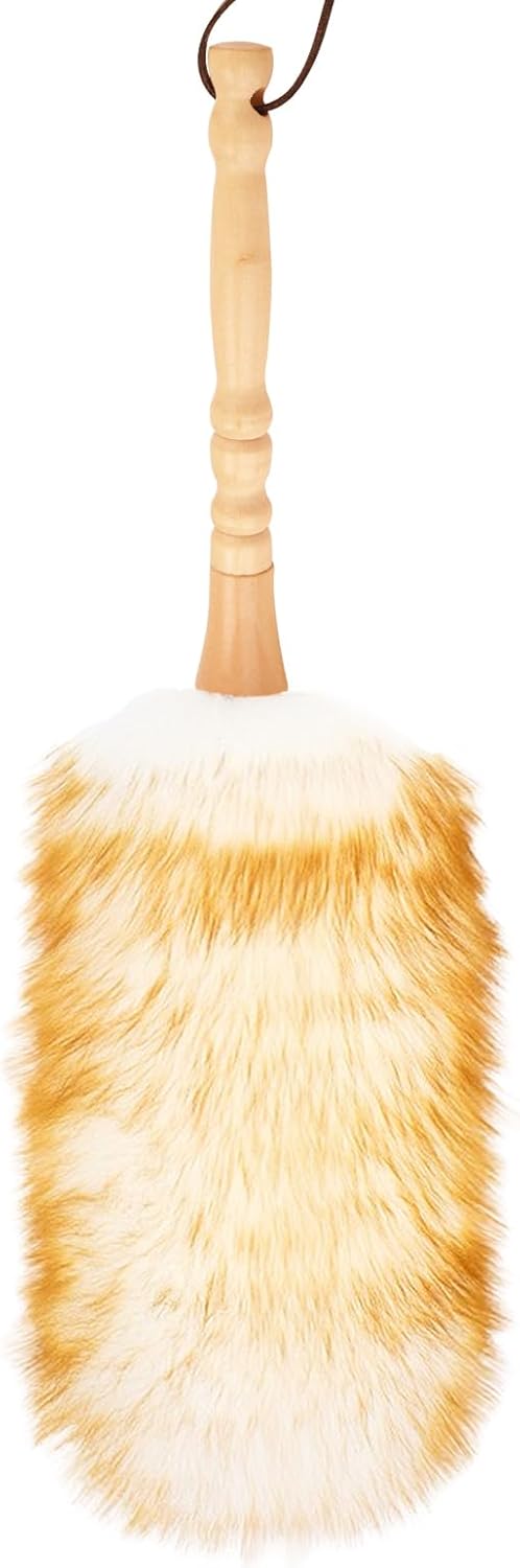 Lambswool Duster with Solid Wooden Handle,Leather Hang Strap,Comfortable Grips 19.6 inch Long