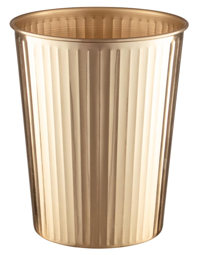 Monarch Abode Brushed Gold Handcrafted Ridge Embossed Metal Wastebasket for Home Office, Decorative