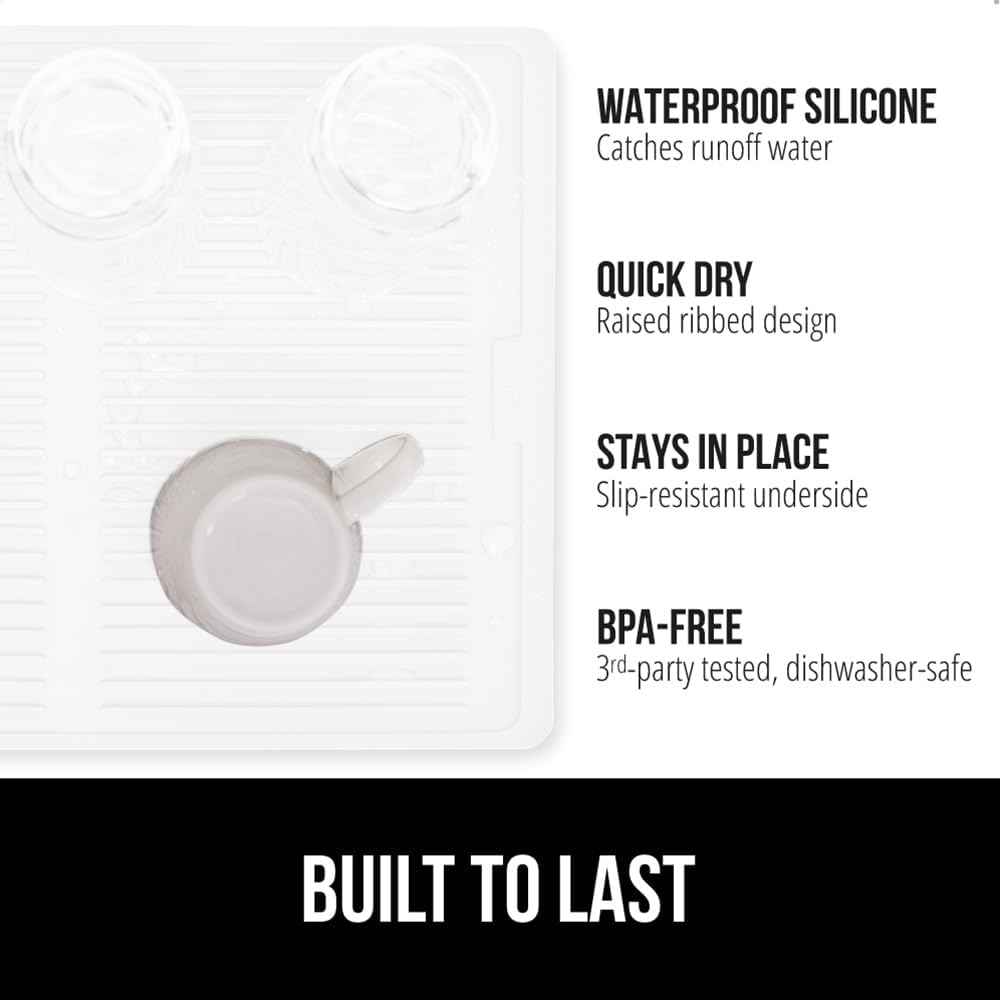 GORILLA GRIP 100% BPA-Free Patented Silicone Dish Drying Mat for Kitchen Counter, 18x16 Inch, Water