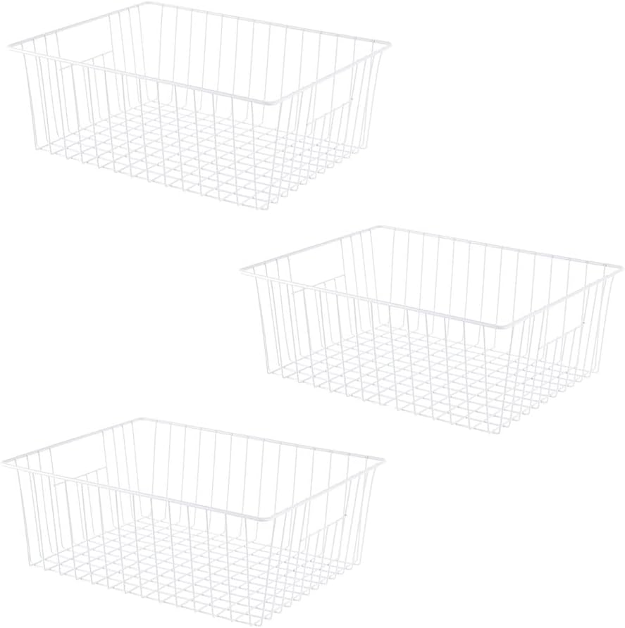 16" L x 12" W Wider Freezer Storage Organizer Baskets Container, Metal Wire Chest Upright