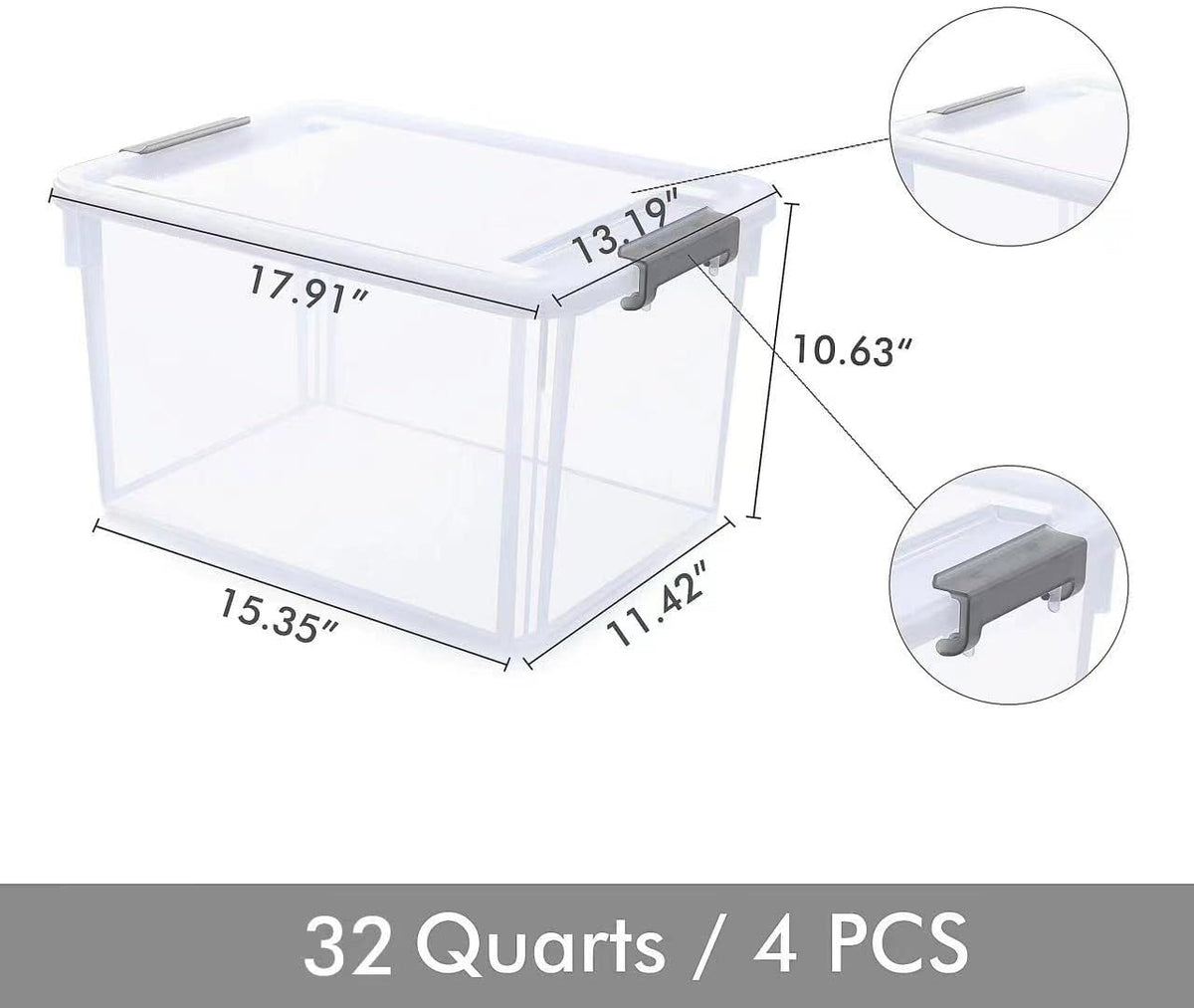 Citylife 32 QT Plastic Storage Bins with Latching Lids Stackable Storage Containers for Organizing