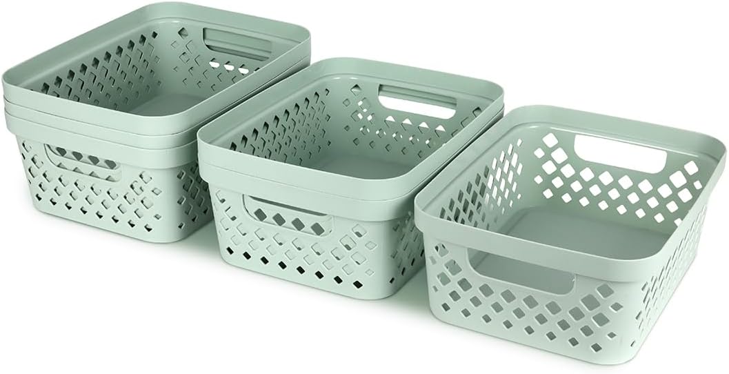 Glad Plastic Storage Basket Set, Value Pack of 6 | Open Storage Bins for Shelves, Bathroom, Pantry