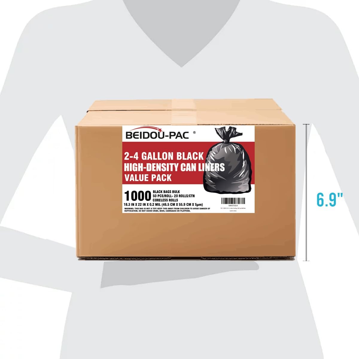 2-4 Gallon Trash Bags, 1000 Count Bulk Value Pack, Black Garbage bags, Small Trash Can Bin Liners