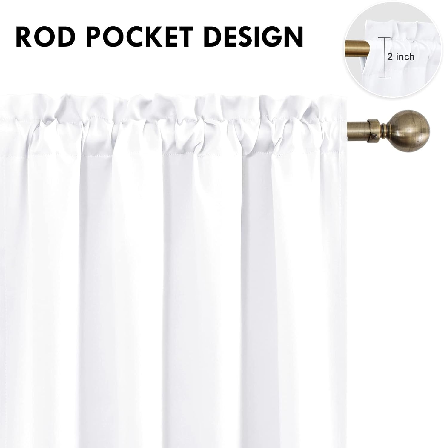 DWCN White Curtains for Living Room Thermal Insulated, 50% Light Blocking Curtains for Bedroom