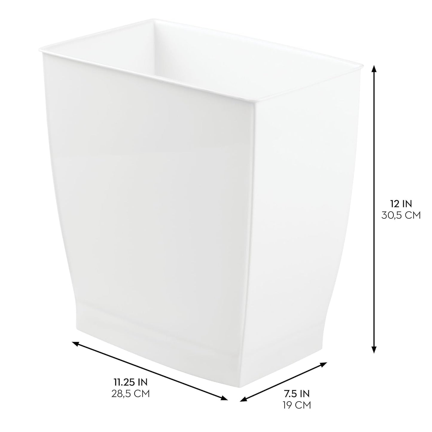iDesign,Plastic Spa Rectangular Trash, Waste Basket Garbage Can for Bathroom, Bedroom, Home Office