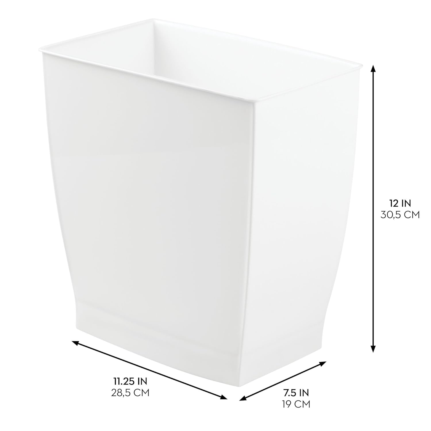 iDesign,Plastic Spa Rectangular Trash, Waste Basket Garbage Can for Bathroom, Bedroom, Home Office