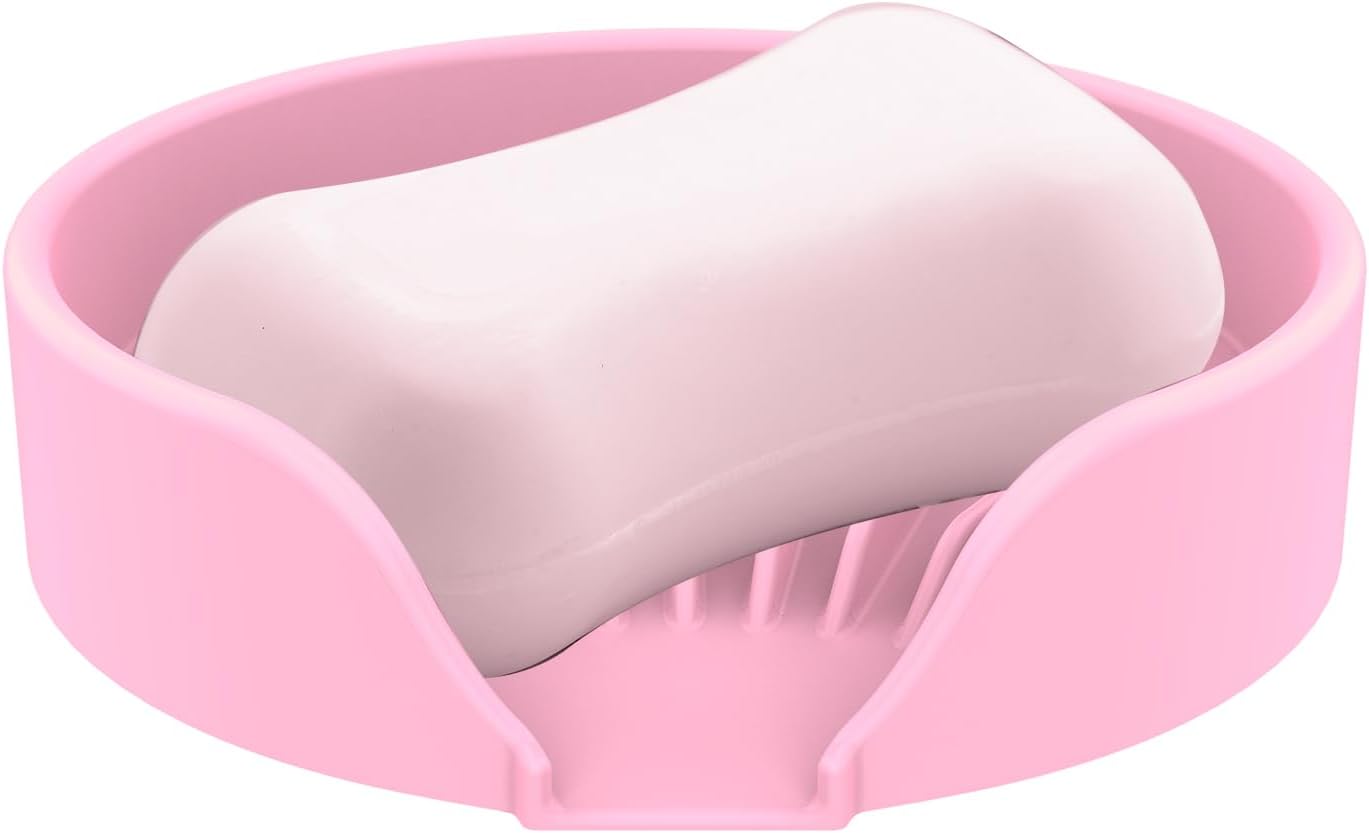 Self Draining Soap Dish, Silicone Suction Cup Soap Holder Tray Savers Container Sponge Holder for