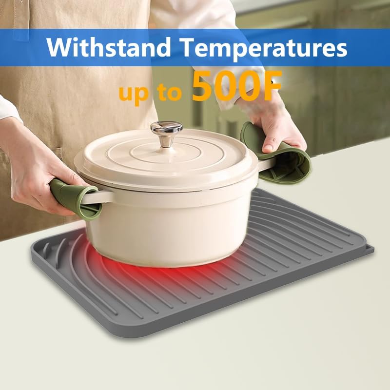 Dish Drying Matt for Kitchen Counter,14.6"×11"Silicone Dry Rack Mat with Built in Drain, Kitchen