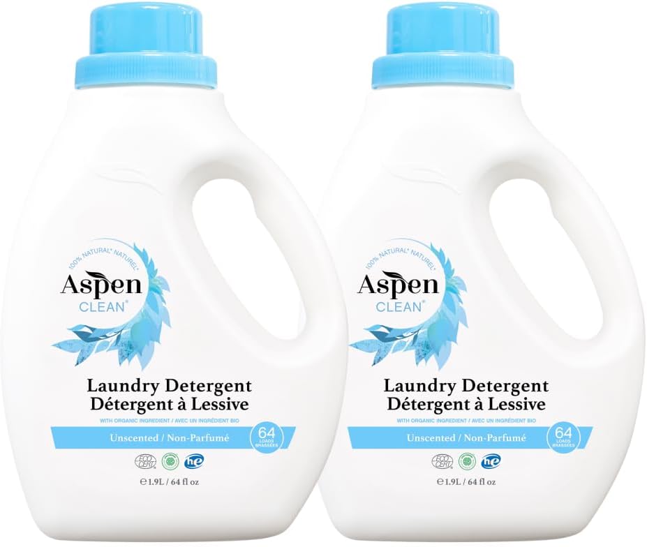 AspenClean Natural Laundry Detergent Unscented - 100% Natural, Organic, HE Liquid Laundry