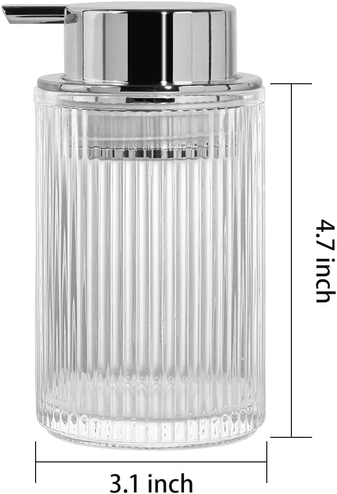 Clear Foaming Soap Dispenser, 12 Oz Glass Foaming Hand Soap Dispenser with Silver Pump, Bathroom