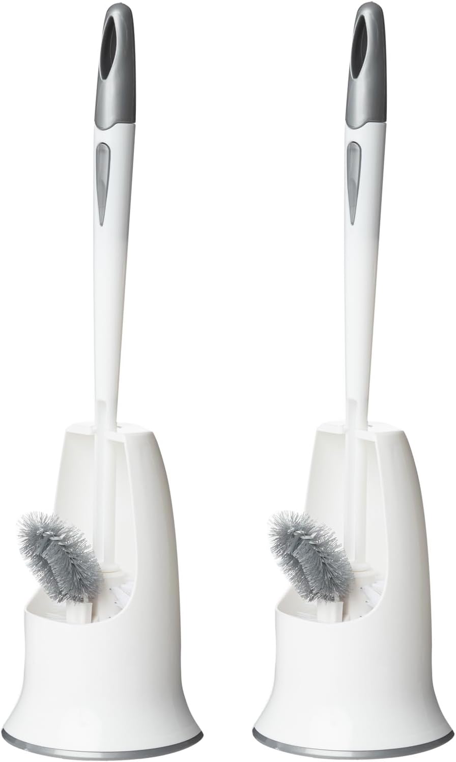 2 Pack Toilet Bowl Brush with Holder for Bathroom, Under-Rim Double Brush Head, Long Handle