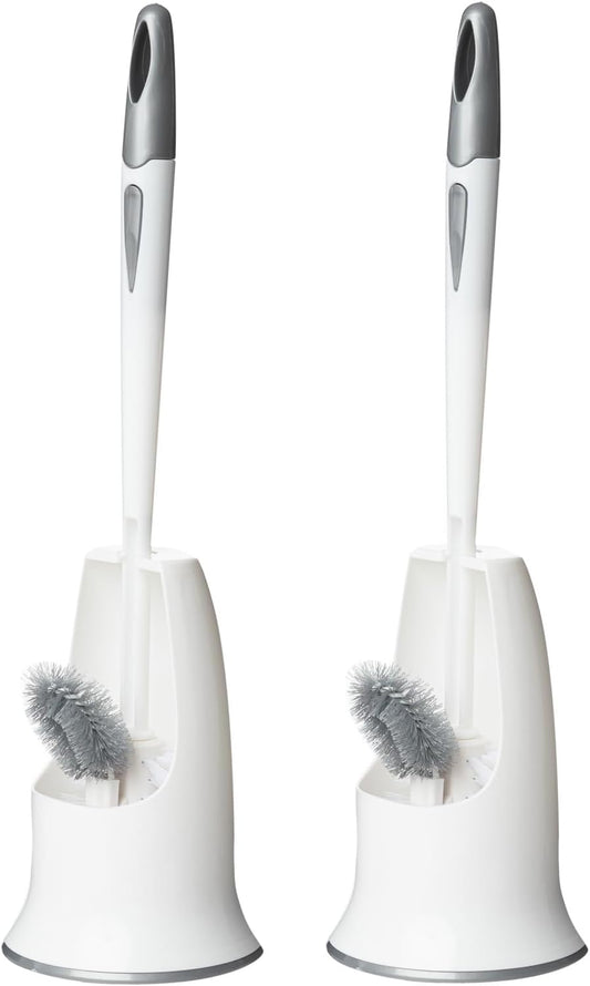 2 Pack Toilet Bowl Brush with Holder for Bathroom, Under-Rim Double Brush Head, Long Handle