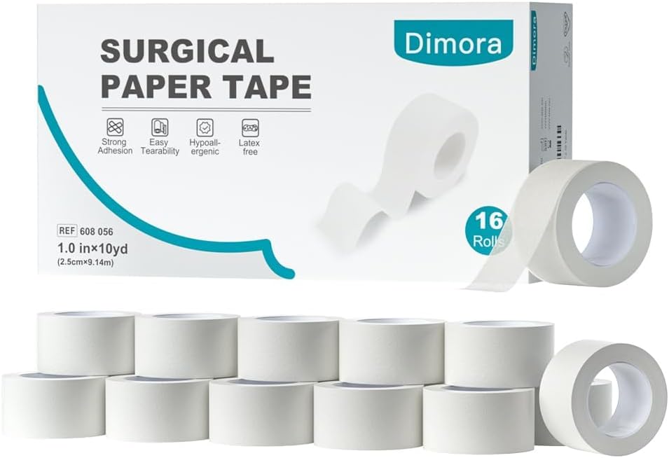 Dimora Paper Medical Tape 16 Rolls- Hypoallergenic White Surgical Tape for Sensitive