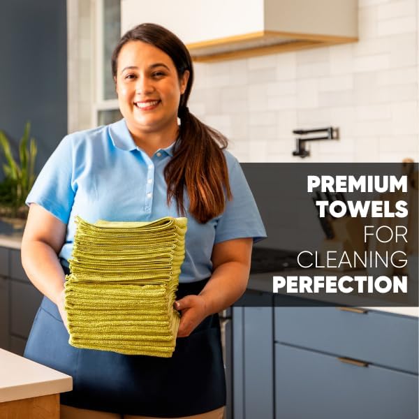 MW Pro Microfiber Cleaning Cloth | Yellow (12 Pack) | Size 16" x 16" | All Purpose Microfiber