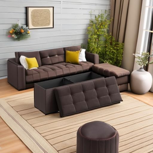 SONGMICS MAZIE Collection - 43 Inches Folding Storage Ottoman Bench, Ottoman Foot Rest, End of Bed