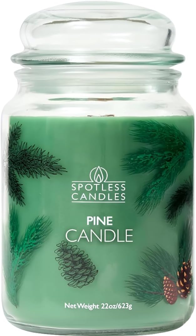 Pine Candle - Large 22oz Glass Jar with Wooden Wick 130 Hours Burn Time - Decorated Jar Within a