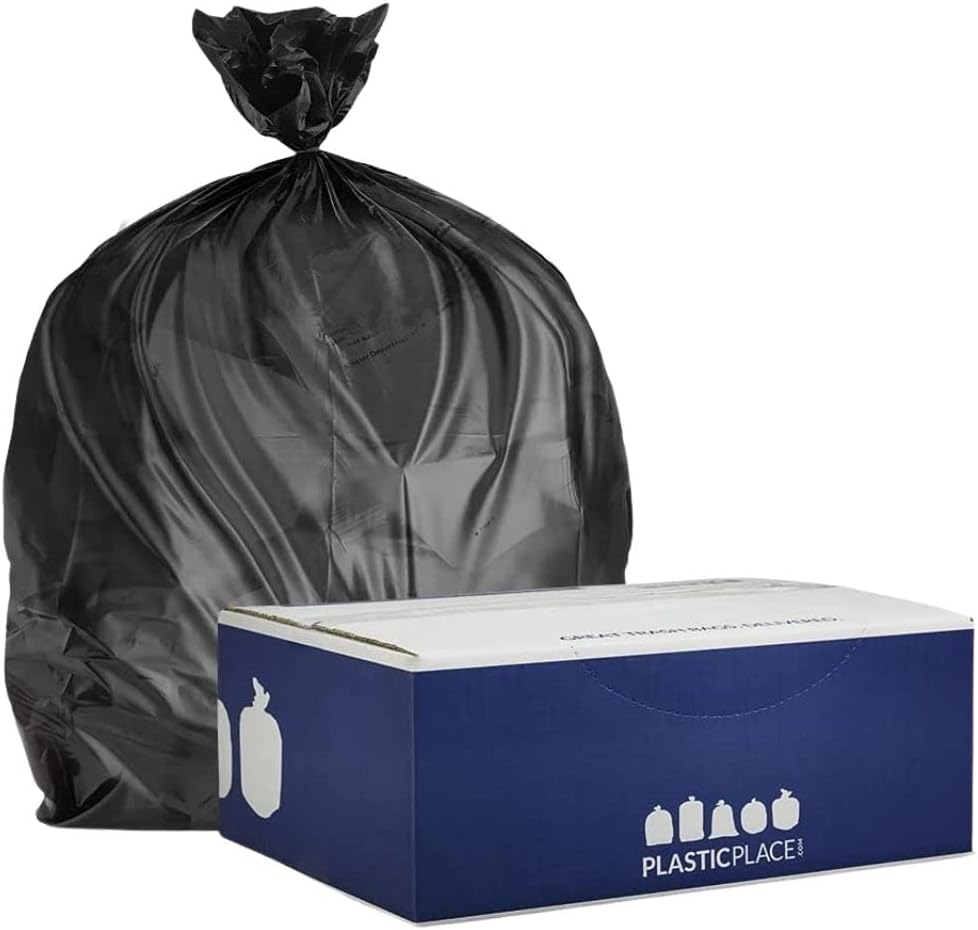 Plasticplace 12-16 Gallon Trash Bags │ 8 Microns │ Black High Density Liners │ 24" x 33" (1000